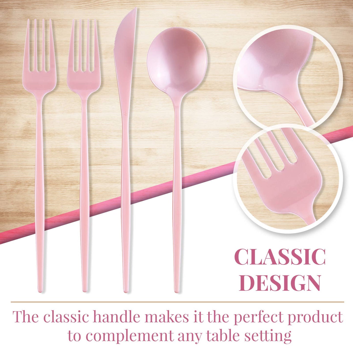 Plastic Flatware | 96 PC Set | Opulence | Pearl Blush