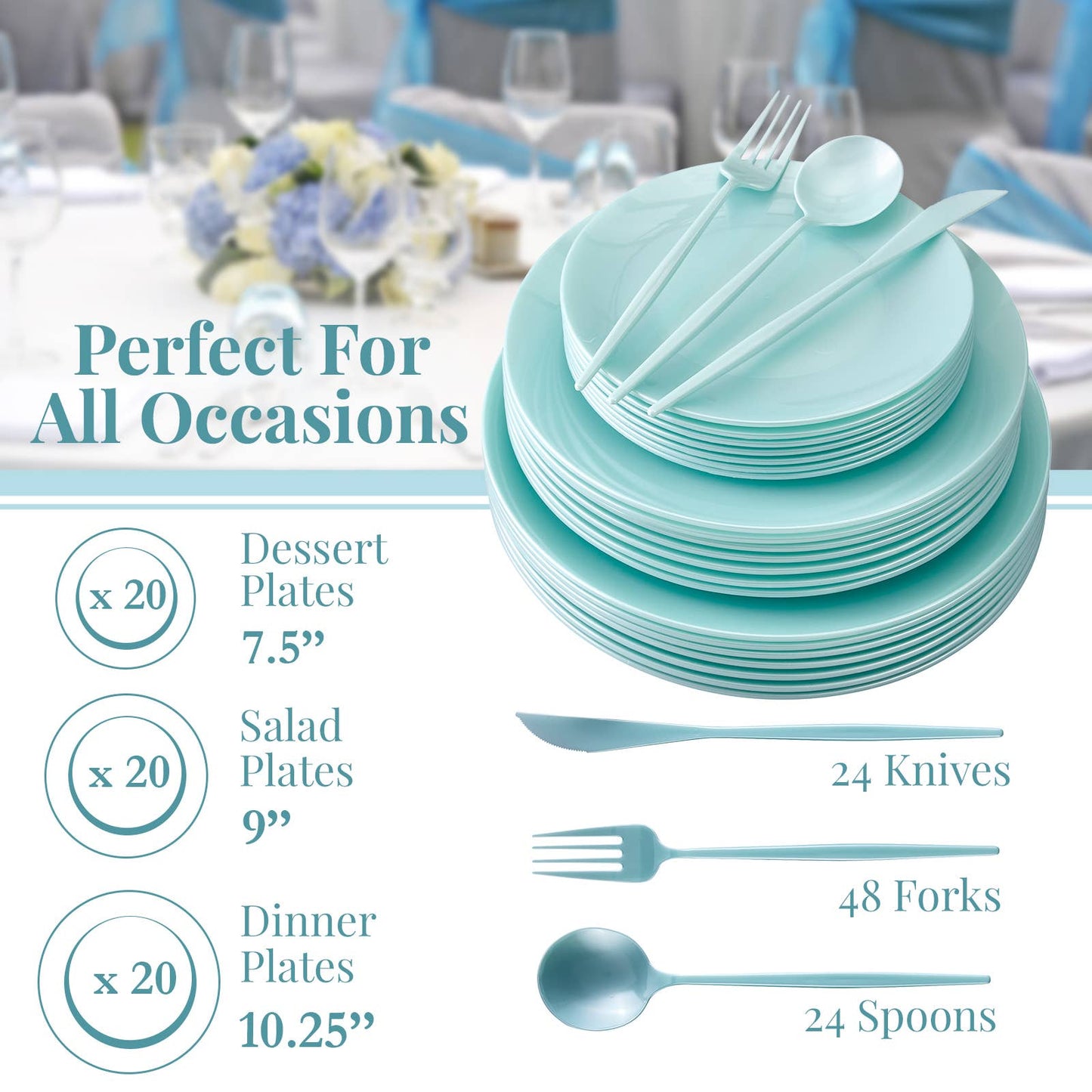 Party Disposable Dinnerware Set, Opulence, 20 Servings, Mint