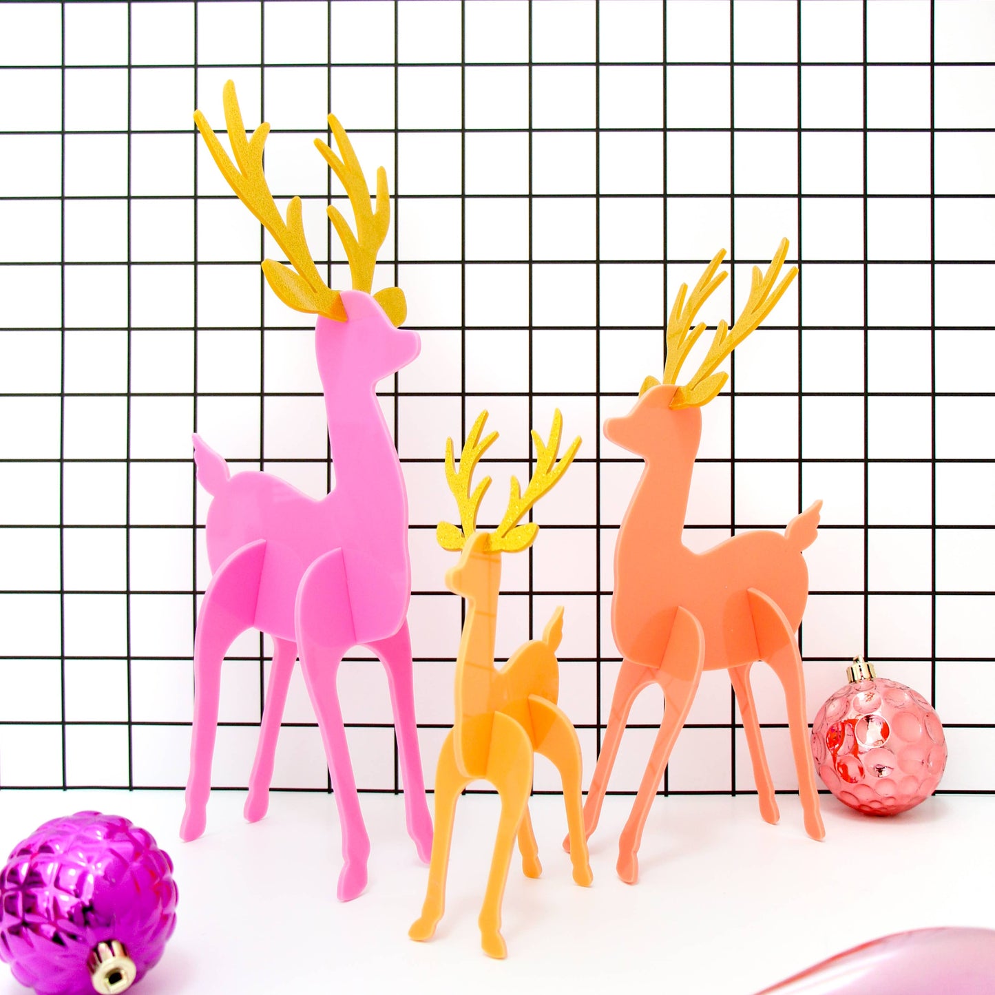 Coral and Dark Pink Acrylic Reindeer Christmas Decor