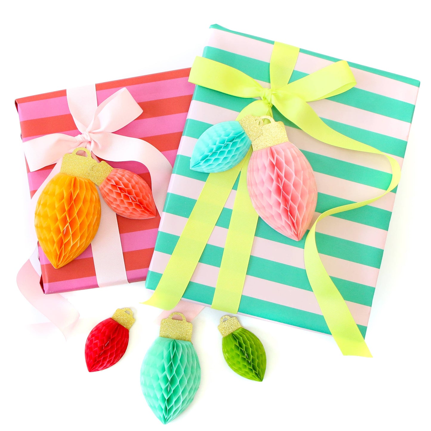 Christmas Light bulb honeycomb gift topper set