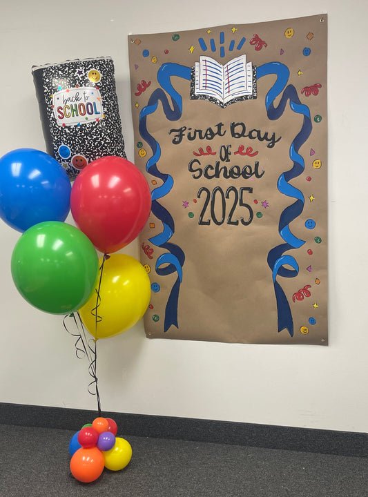 Back to School Painted Composition Notebook Banner + Helium Bouquet (Available as a Set or Individually)
