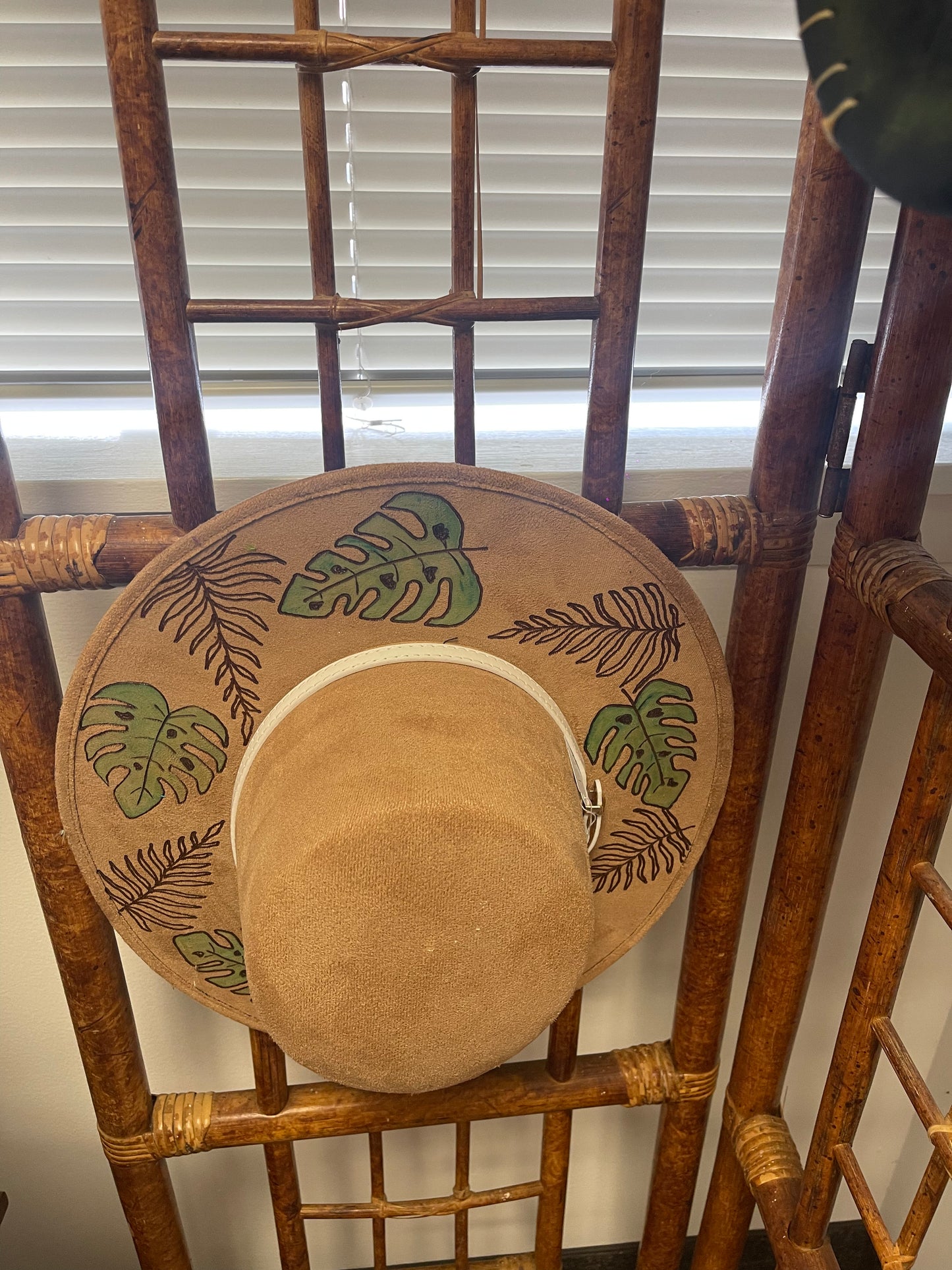 Tan Hat with Monstera
