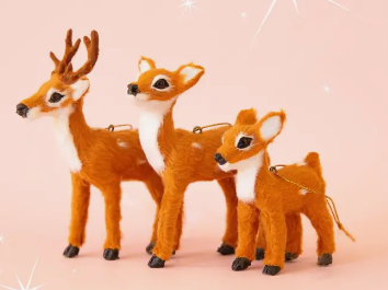 Fur Reindeer Ornament - Brown Doe