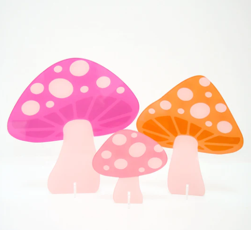 Orange and Pink ACRYLIC MUSHROOM SET