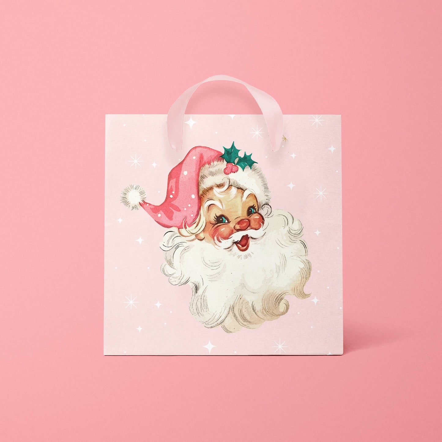 Retro Pink Santa Gift Bag: M