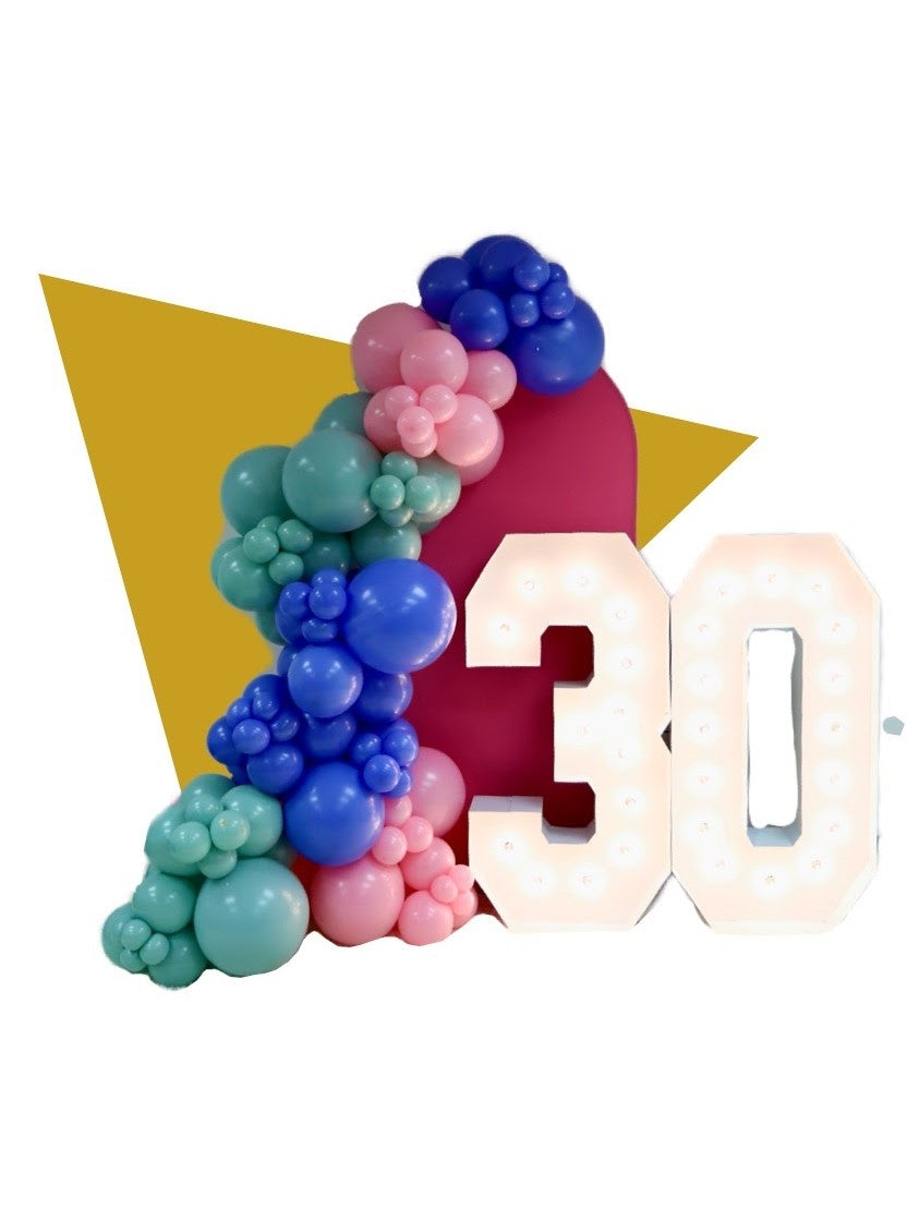 Single Panel Backdrop with Balloon Garland + Alpha-Lit Double Digits