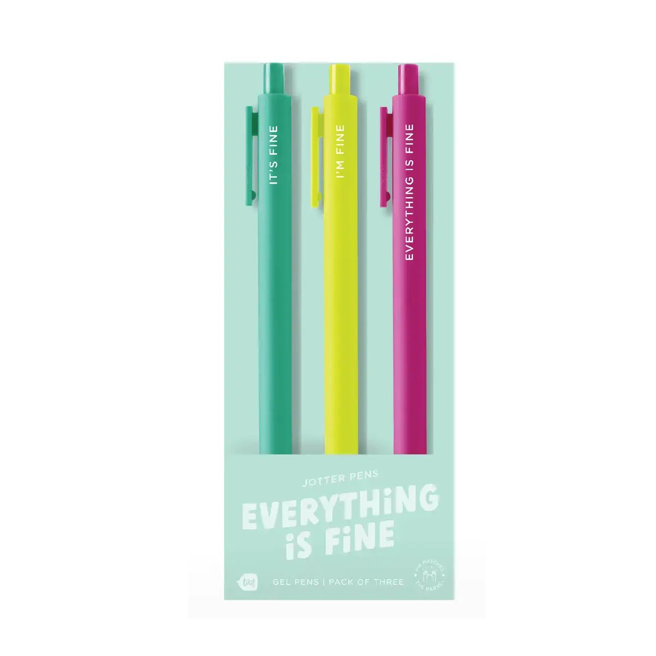 "everything is fine" pens in mint packaging