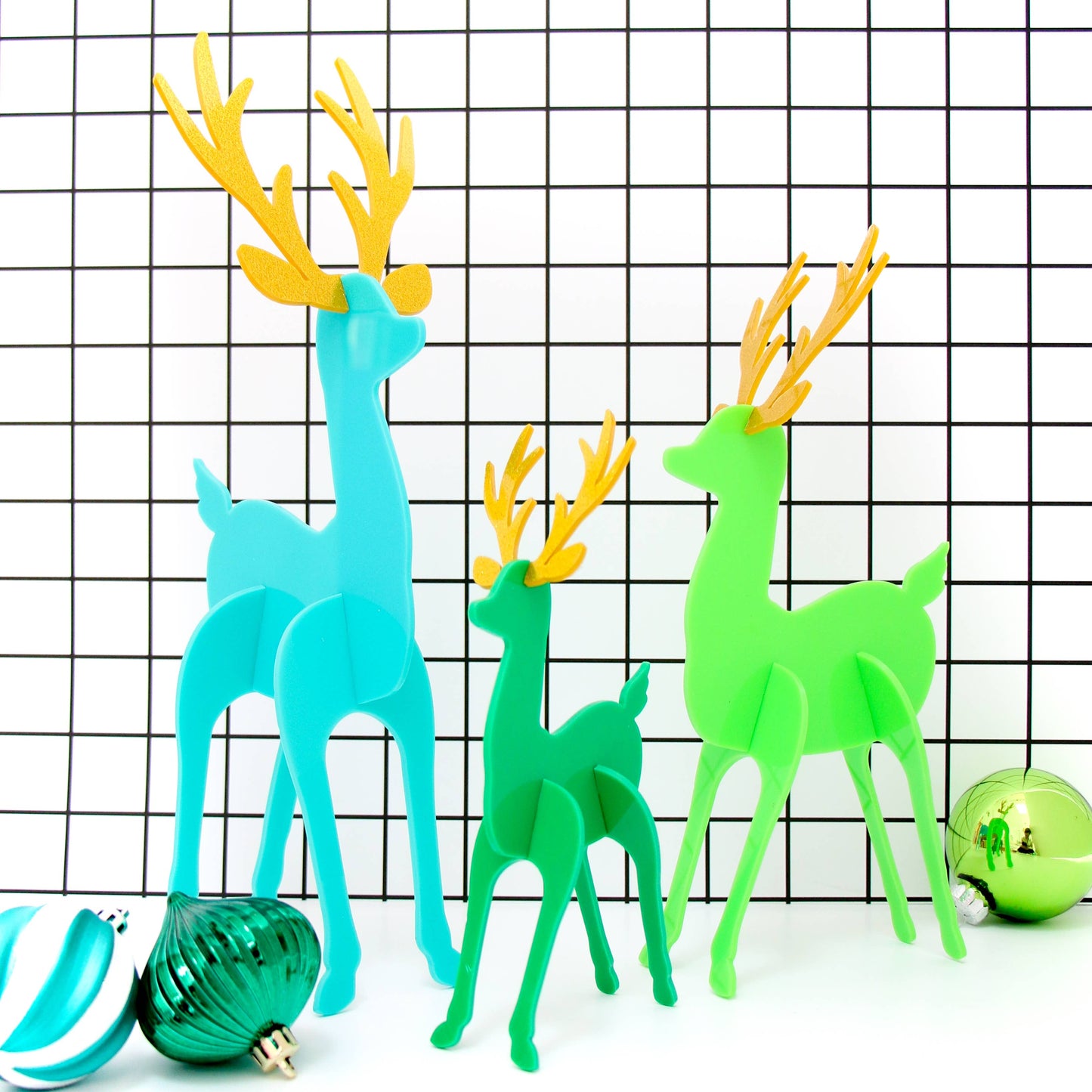 Teal and Green Acrylic Reindeer Christmas Decor