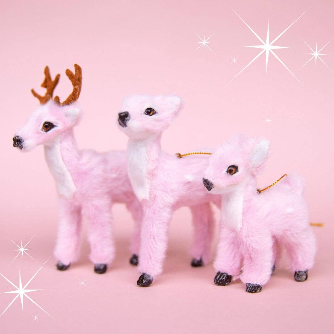 Fur Reindeer Ornament - Pink: Fawn