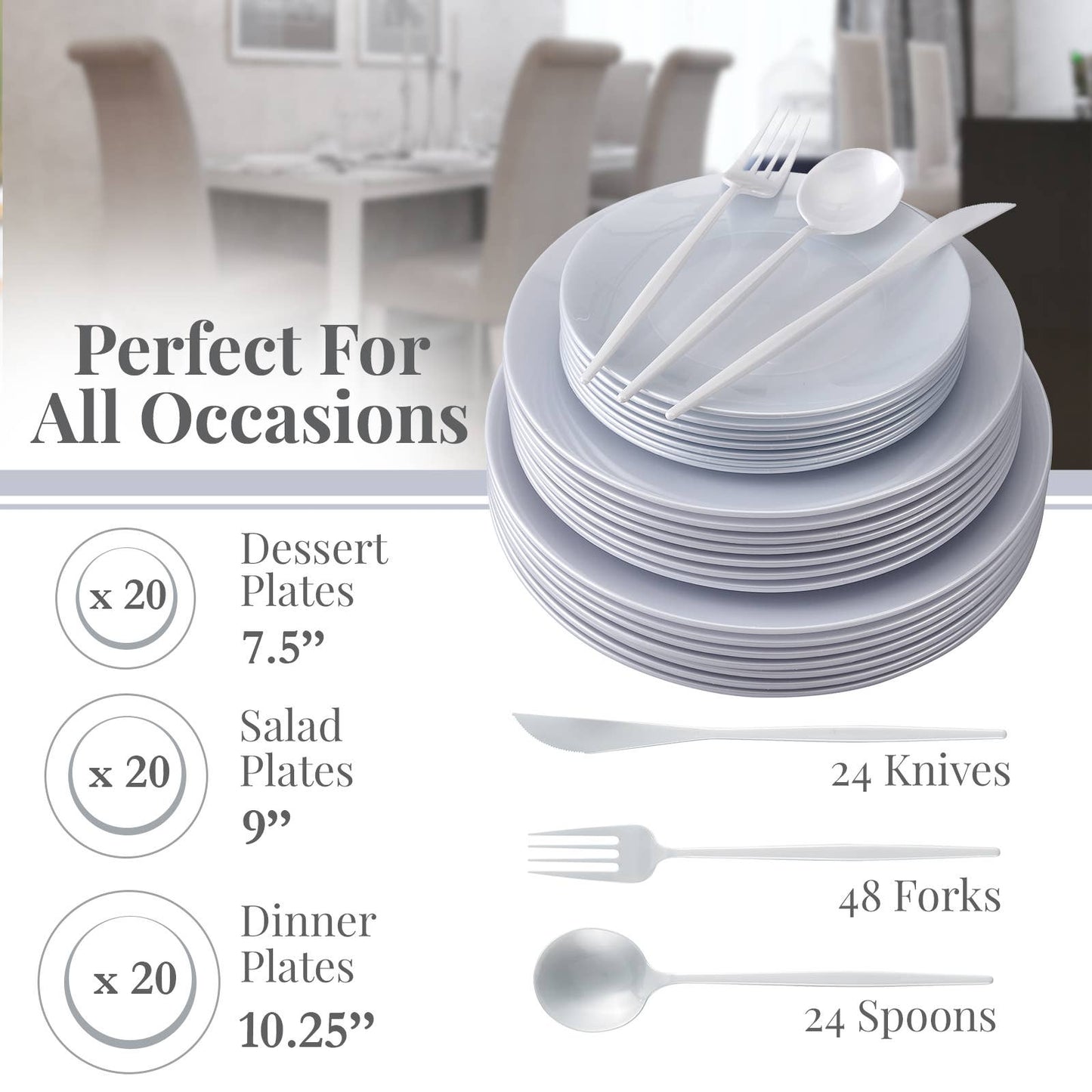 Party Disposable Dinnerware Set, Opulence, 20 Servings White