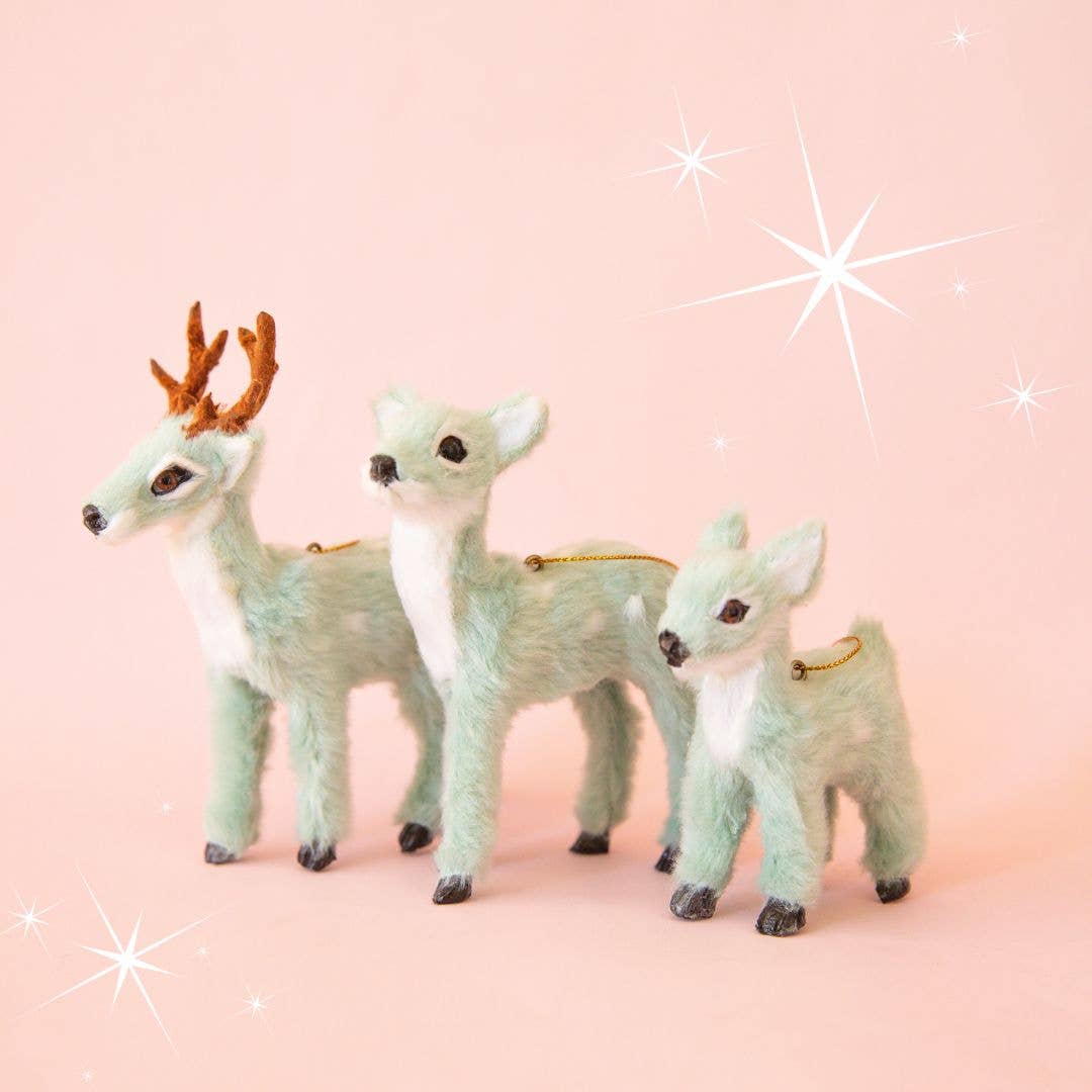Fur Reindeer Ornament - Mint: Doe