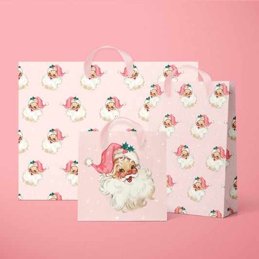 Retro Pink Santa Gift Bag: M