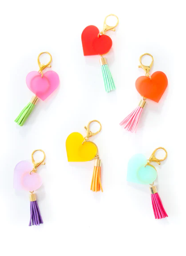 Acrylic Heart and Tassel Keychain