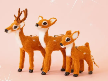 Fur Reindeer Ornament - Brown-Buck