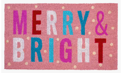 Pink Christmas Merry & Bright Doormat 24x36