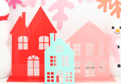 Red, Light Pink, and Mint Acrylic House Decorations