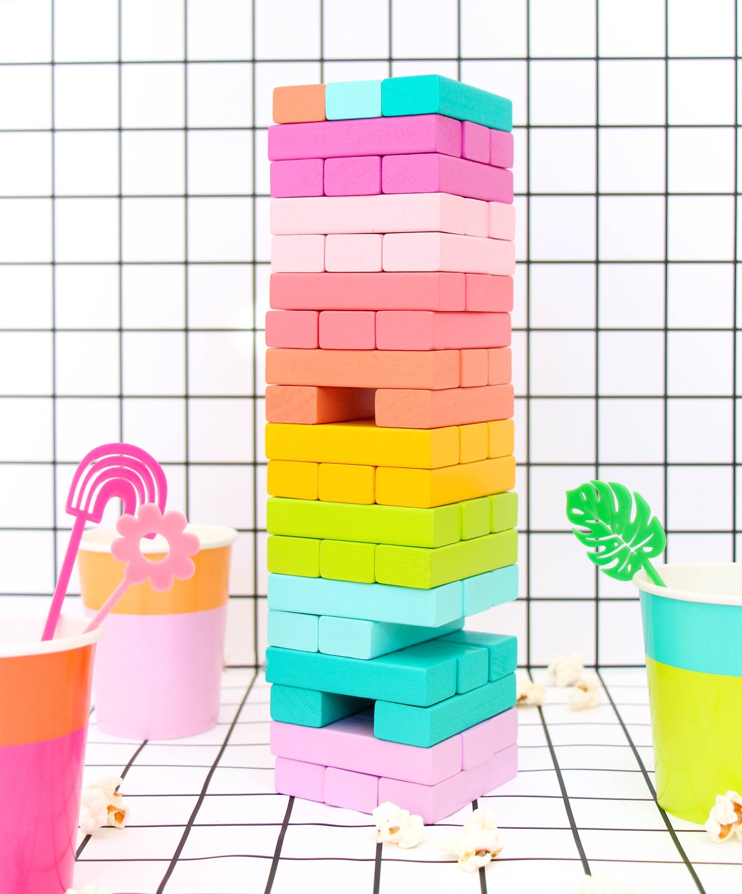 Rainbow stacking blocks game