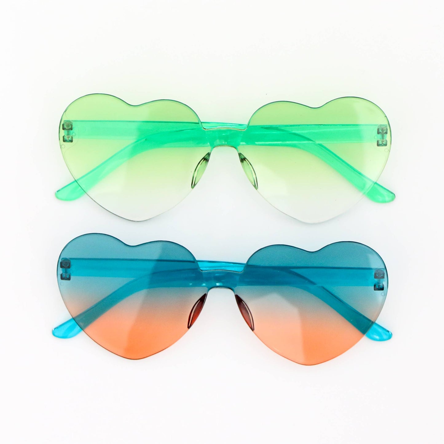 Lime green, Teal and orange ombré heart sunglasses
