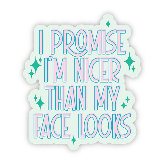 I Promise I'm Nicer Than my Face Looks Sticker - funny relat